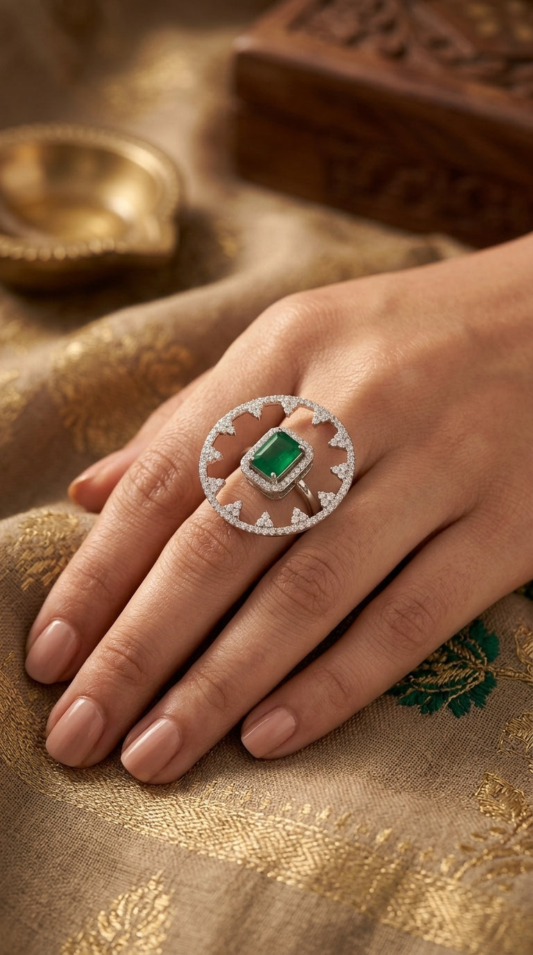 Emerald Halo Statement Ring ✨