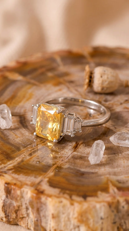 Golden Glow Emerald-Cut Sterling Silver Ring
