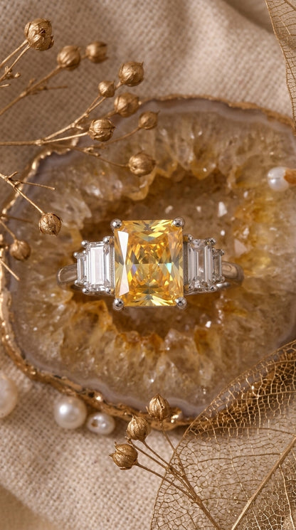 Golden Glow Emerald-Cut Sterling Silver Ring