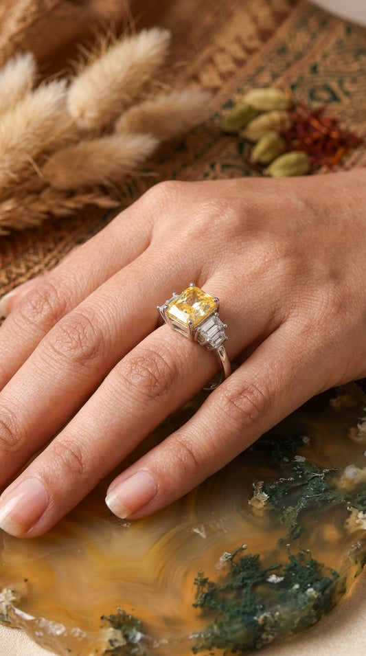 Golden Glow Emerald-Cut Sterling Silver Ring