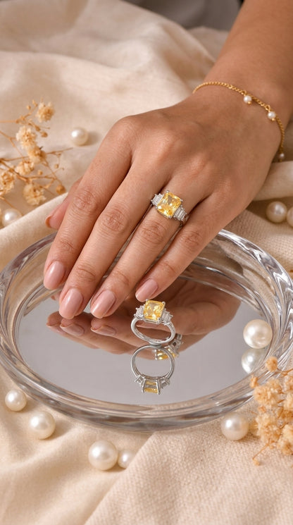 Golden Glow Emerald-Cut Sterling Silver Ring