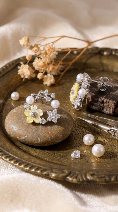 Pearl Blossom Sterling Silver Earrings