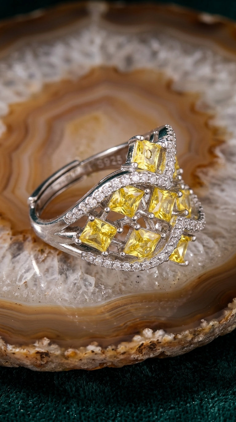 Golden Radiance Sterling Silver Statement Ring