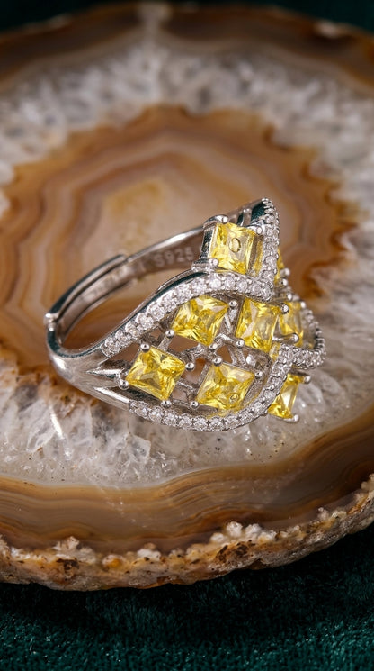 Golden Radiance Sterling Silver Statement Ring