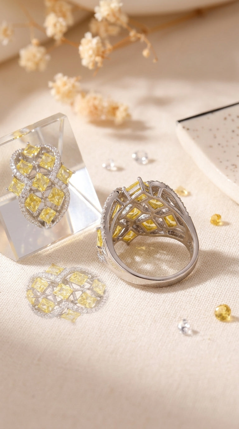 Golden Radiance Sterling Silver Statement Ring