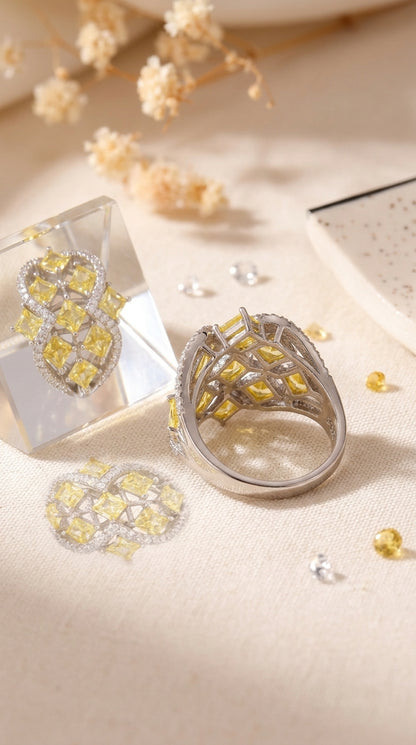 Golden Radiance Sterling Silver Statement Ring