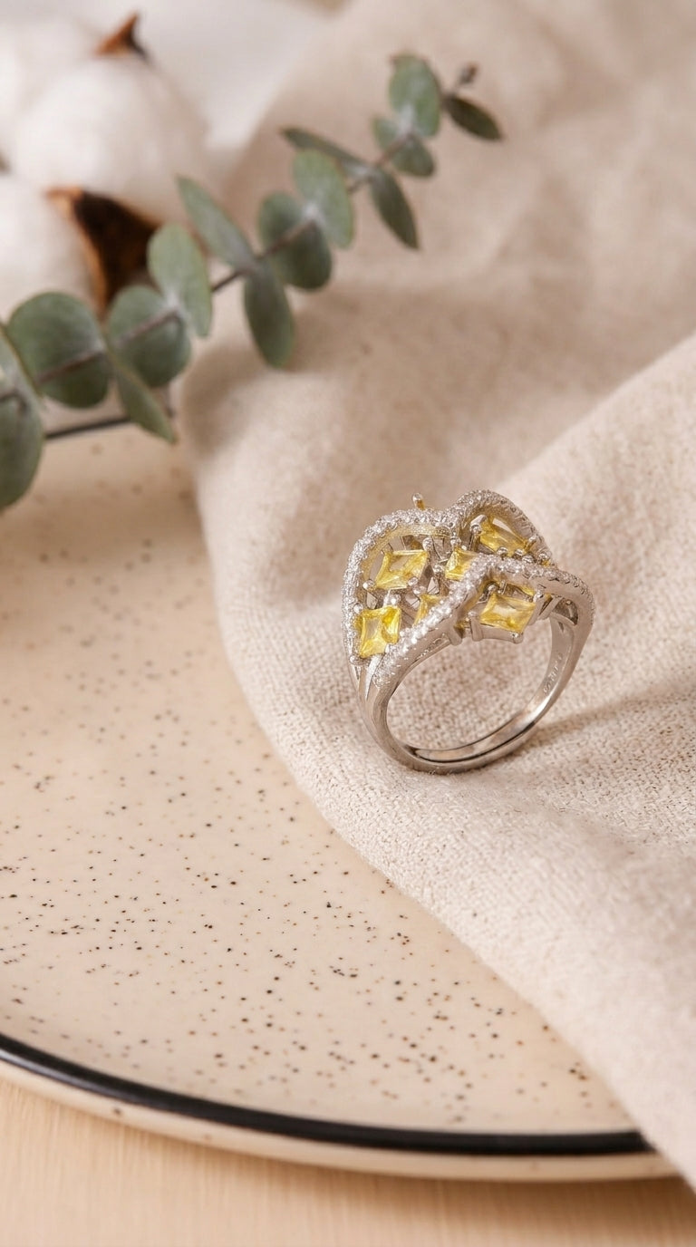 Golden Radiance Sterling Silver Statement Ring