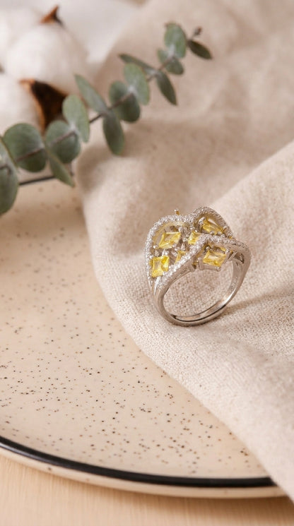 Golden Radiance Sterling Silver Statement Ring