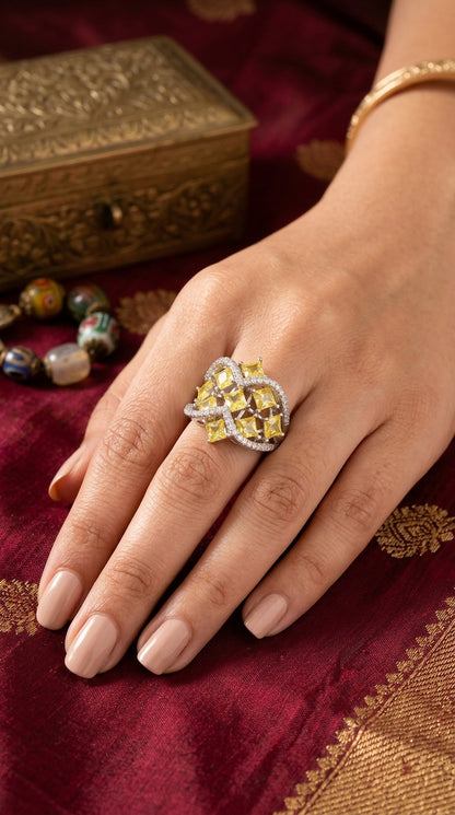Golden Radiance Sterling Silver Statement Ring