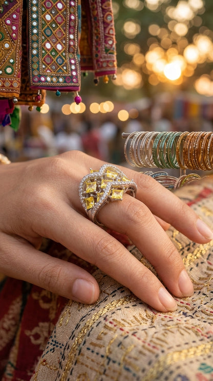 Golden Radiance Sterling Silver Statement Ring