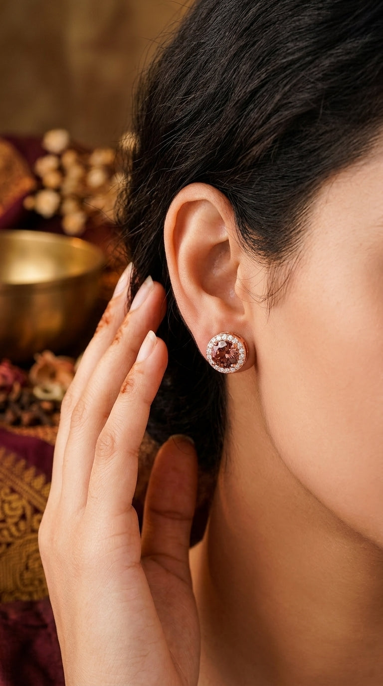 Rose Gold Halo Sterling Silver Stud Earrings