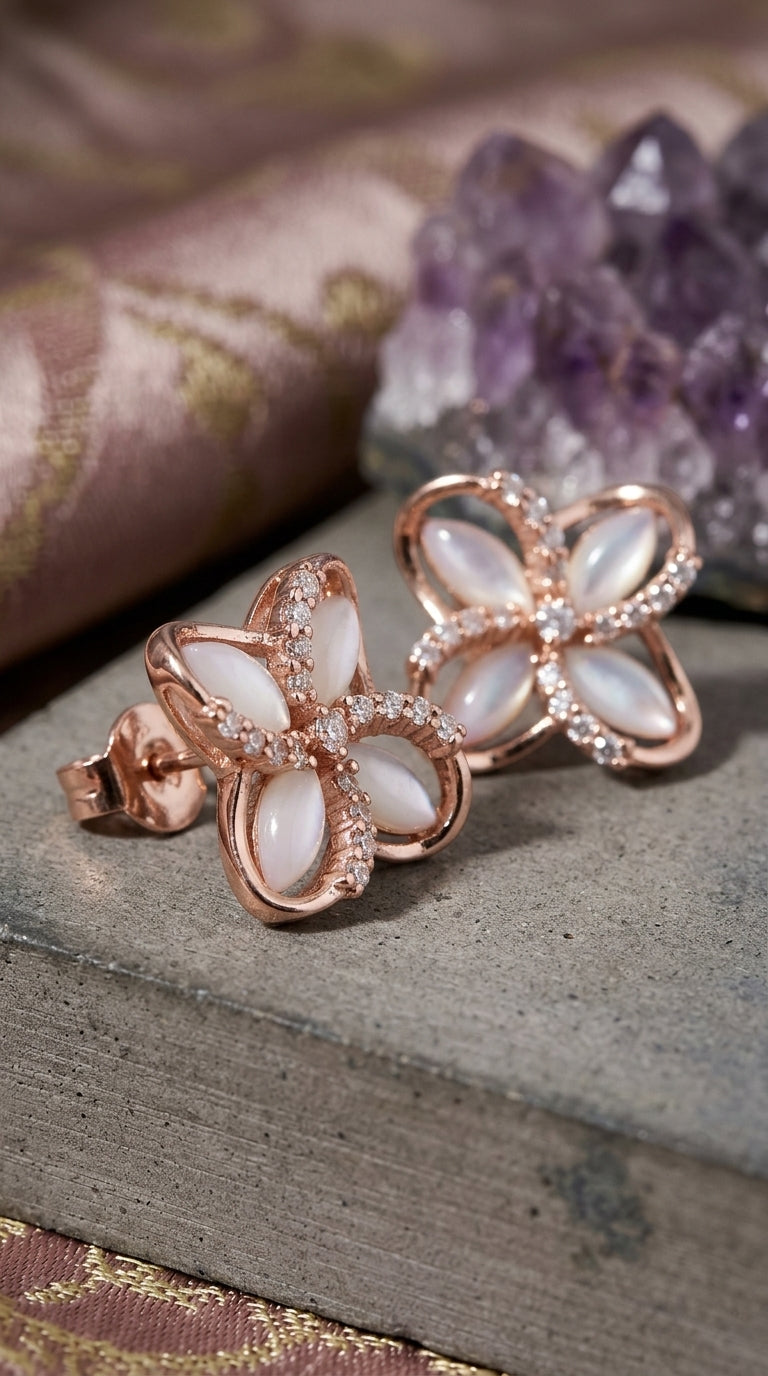 Rose Gold Flower Stud Earrings