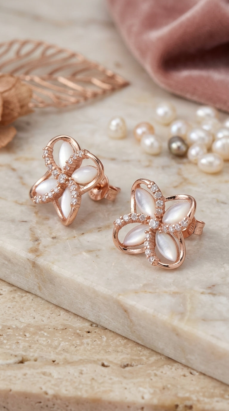Rose Gold Flower Stud Earrings