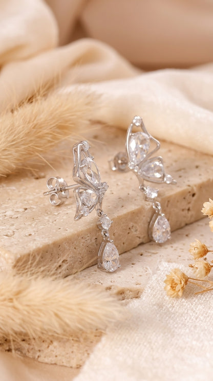 Butterfly Drop CZ Earrings 925 Sterling Silver