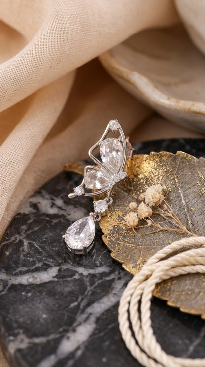 Butterfly Drop CZ Earrings 925 Sterling Silver