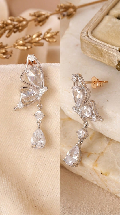 Butterfly Drop CZ Earrings 925 Sterling Silver