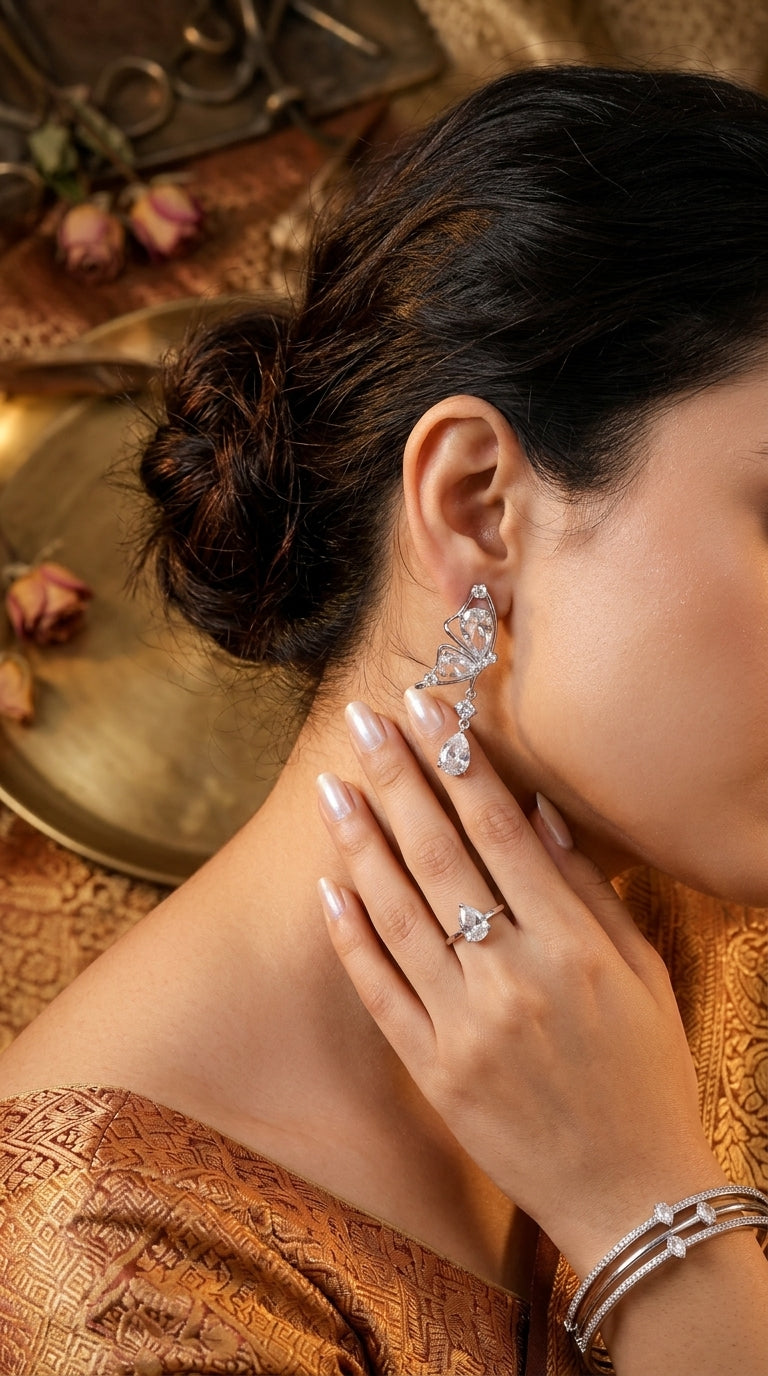 Butterfly Drop CZ Earrings 925 Sterling Silver