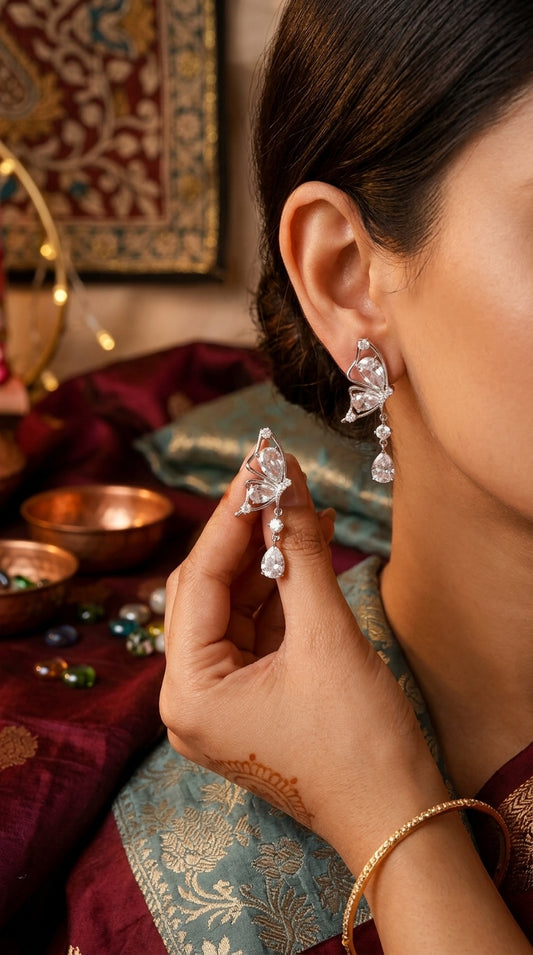 Butterfly Drop CZ Earrings 925 Sterling Silver