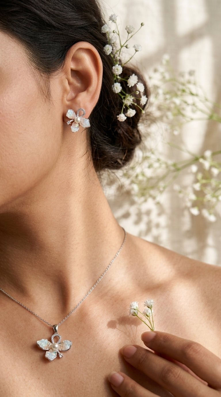 Pearl Blossom Enamel Jewellery Set