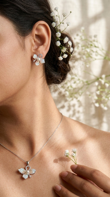 Pearl Blossom Enamel Jewellery Set