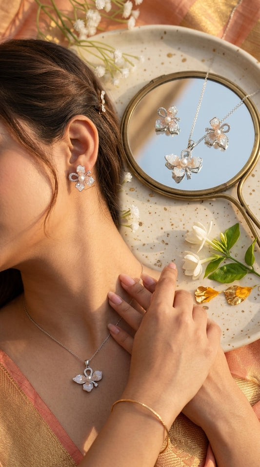 Pearl Blossom Enamel Jewellery Set