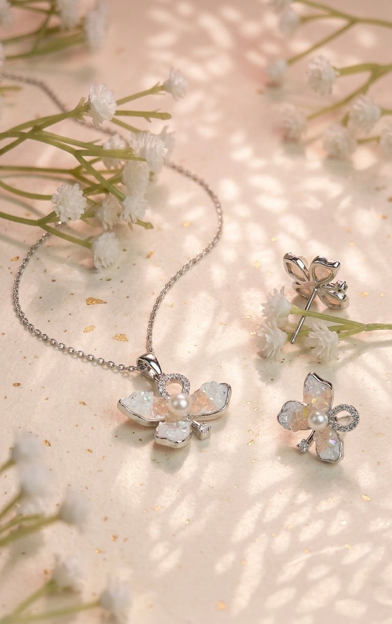 Pearl Blossom Enamel Jewellery Set