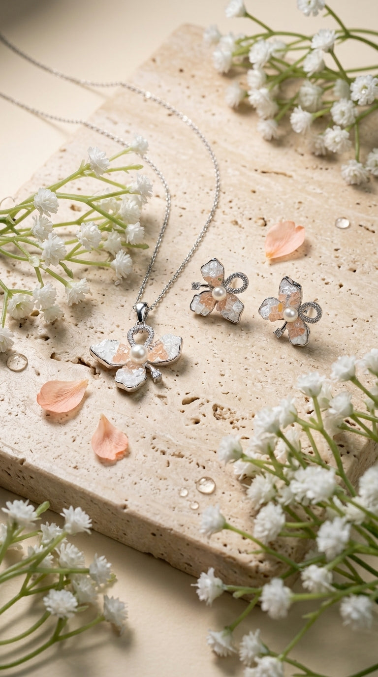 Pearl Blossom Enamel Jewellery Set