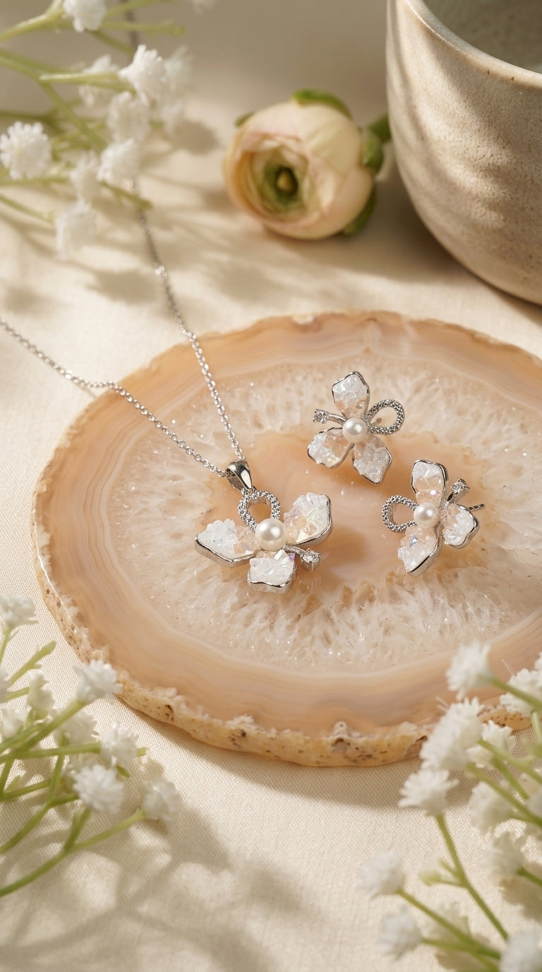 Pearl Blossom Enamel Jewellery Set