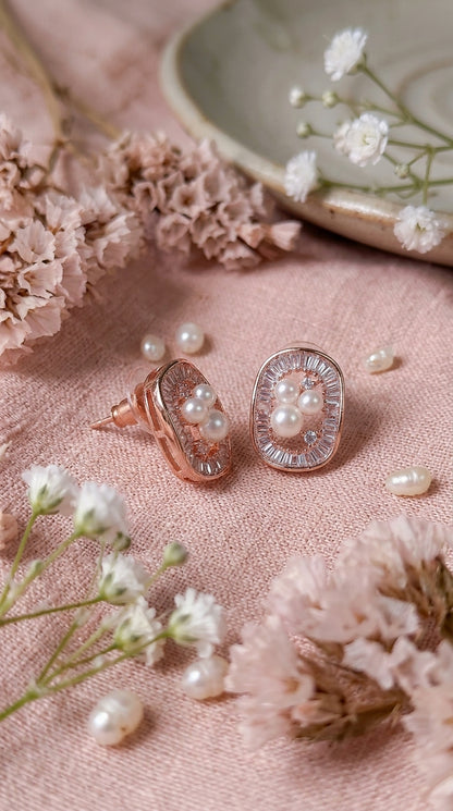 Rose gold Pearl Radiance Stud Earrings