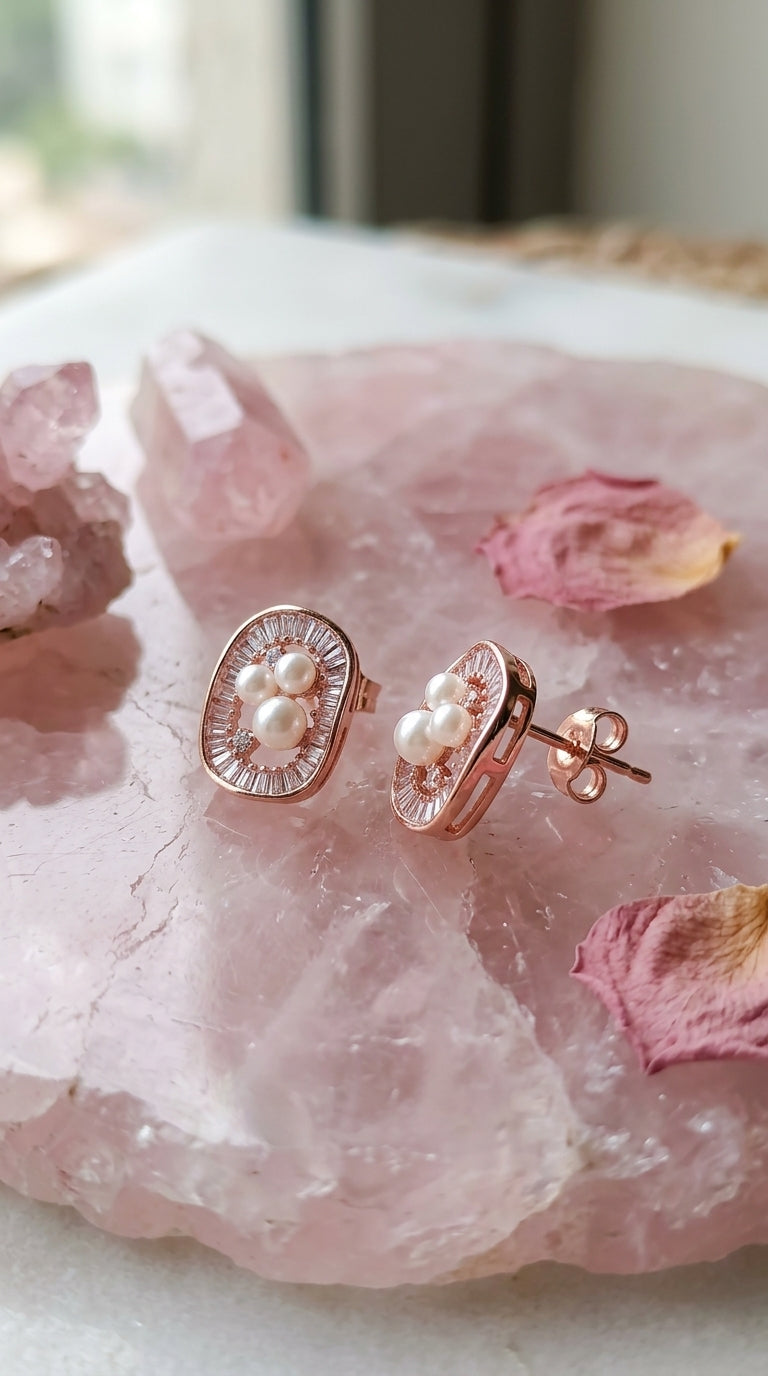 Rose gold Pearl Radiance Stud Earrings