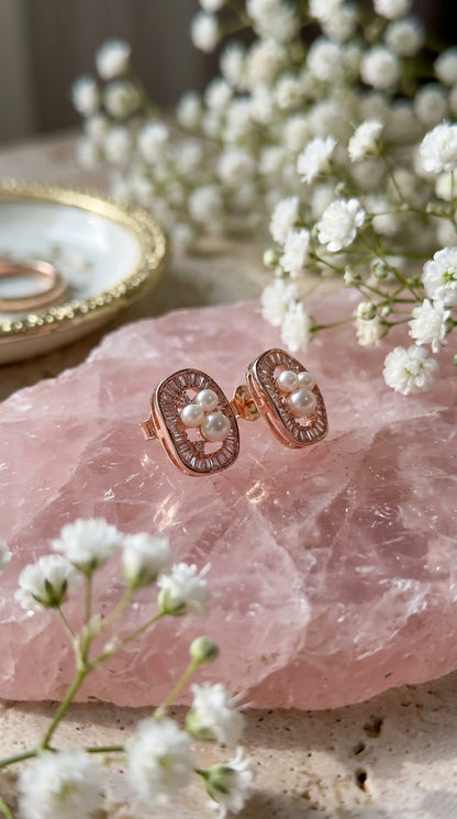 Rose gold Pearl Radiance Stud Earrings