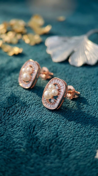 Rose gold Pearl Radiance Stud Earrings