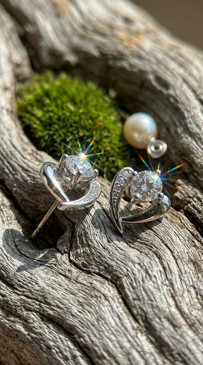 Celestial Spark Heart Stud Earrings