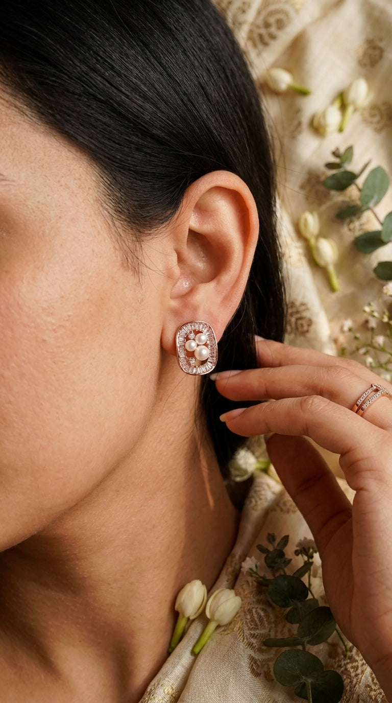 Rose gold Pearl Radiance Stud Earrings