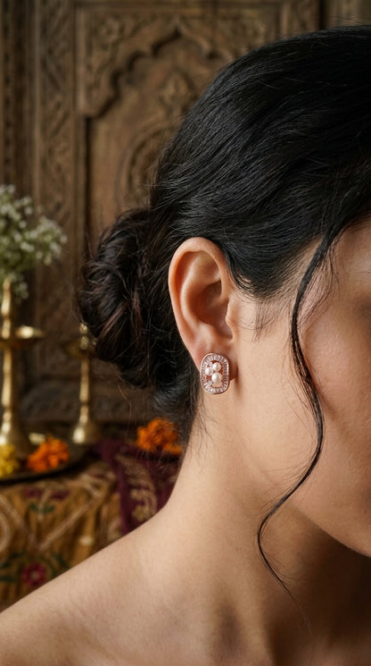 Rose gold Pearl Radiance Stud Earrings