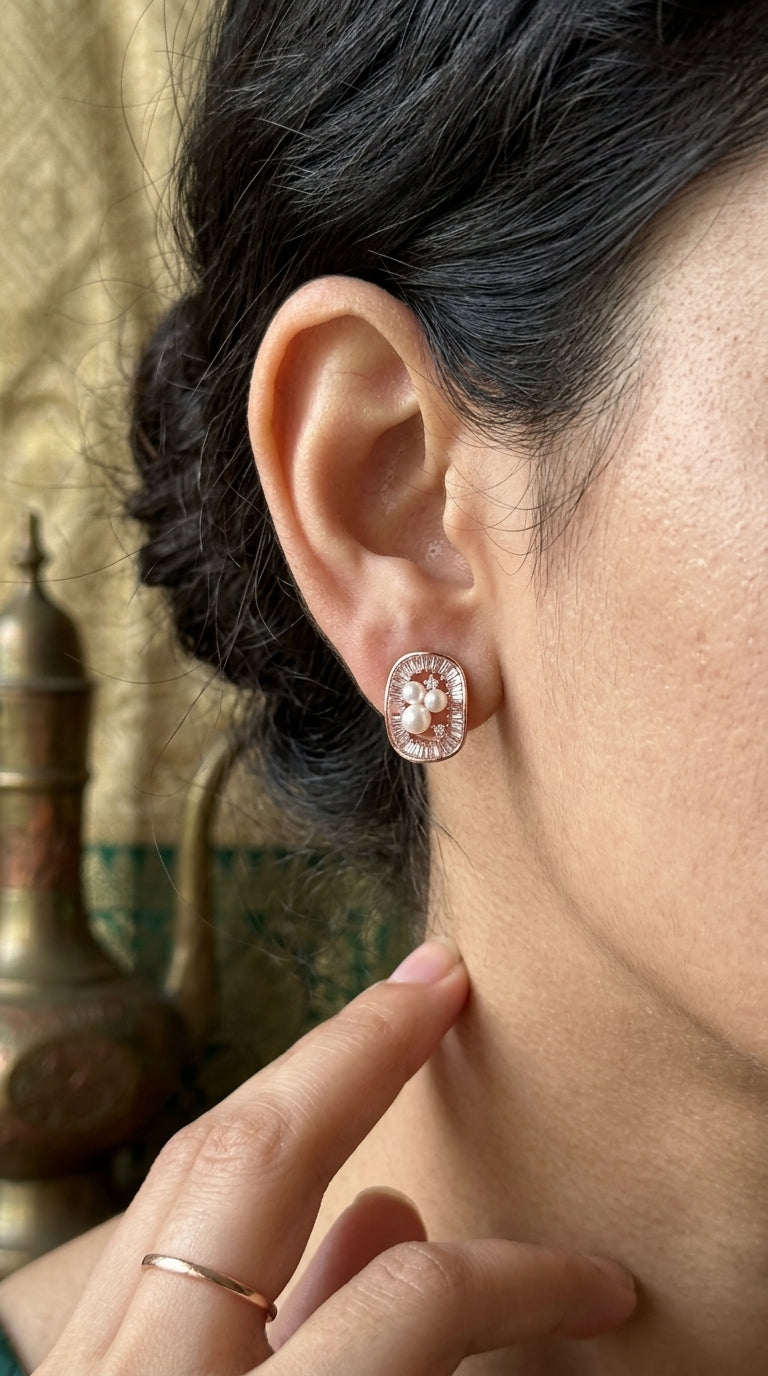 Rose gold Pearl Radiance Stud Earrings