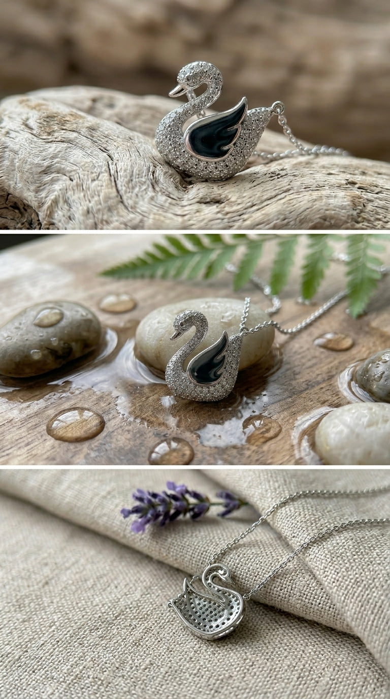 Midnight Swan Pendant Necklace
