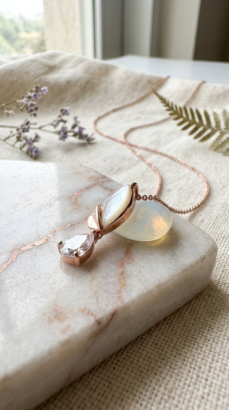 Rose Gold Moonlit Bloom Pendant Necklace