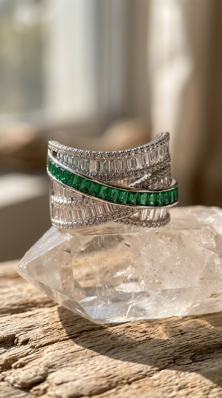 Emerald Elegance Crossover Ring