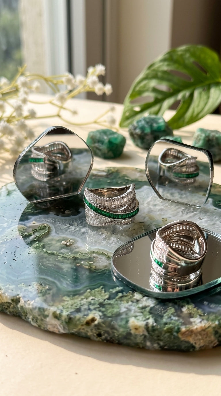 Emerald Elegance Crossover Ring