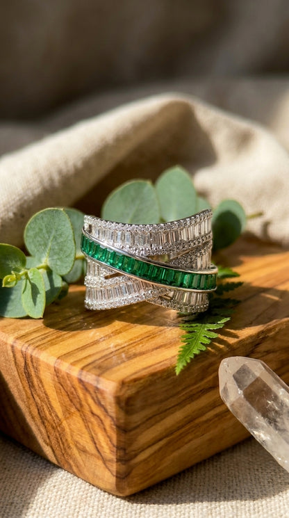 Emerald Elegance Crossover Ring