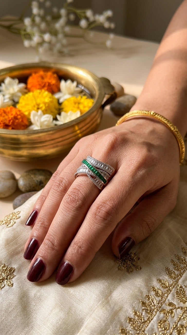 Emerald Elegance Crossover Ring