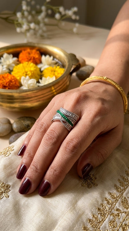 Emerald Elegance Crossover Ring