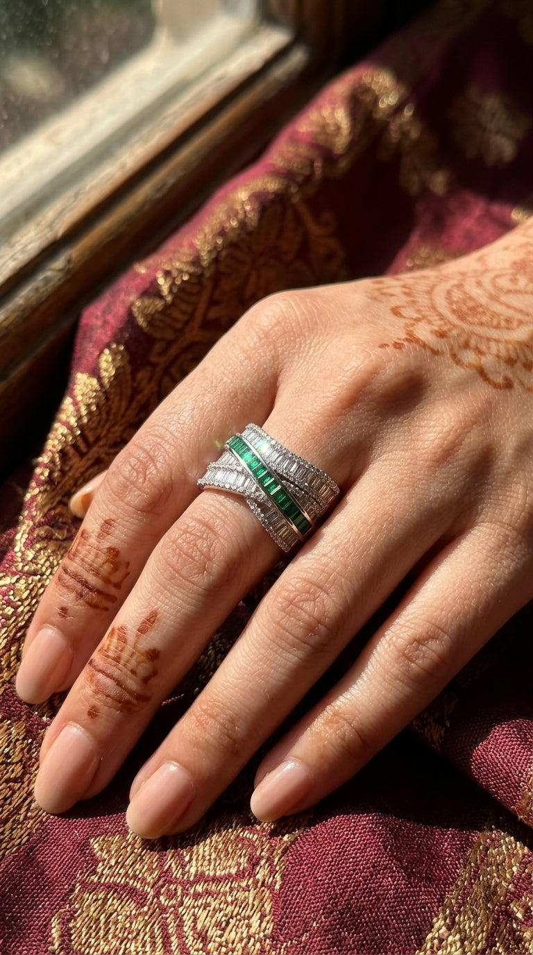 Emerald Elegance Crossover Ring