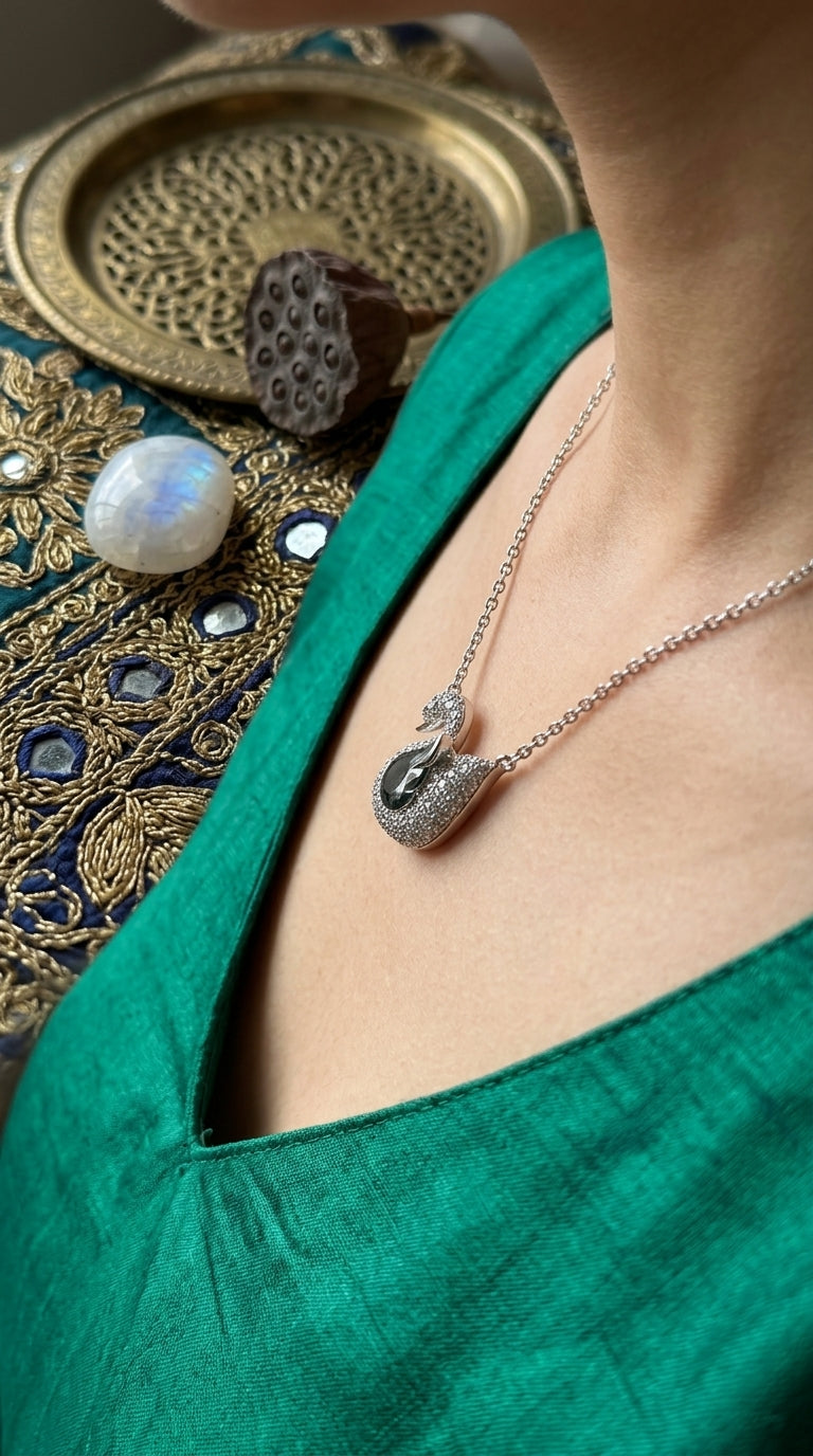Midnight Swan Pendant Necklace