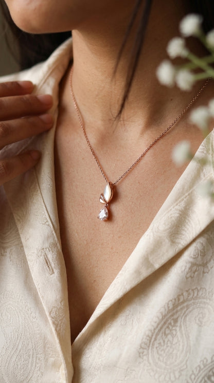 Rose Gold Moonlit Bloom Pendant Necklace