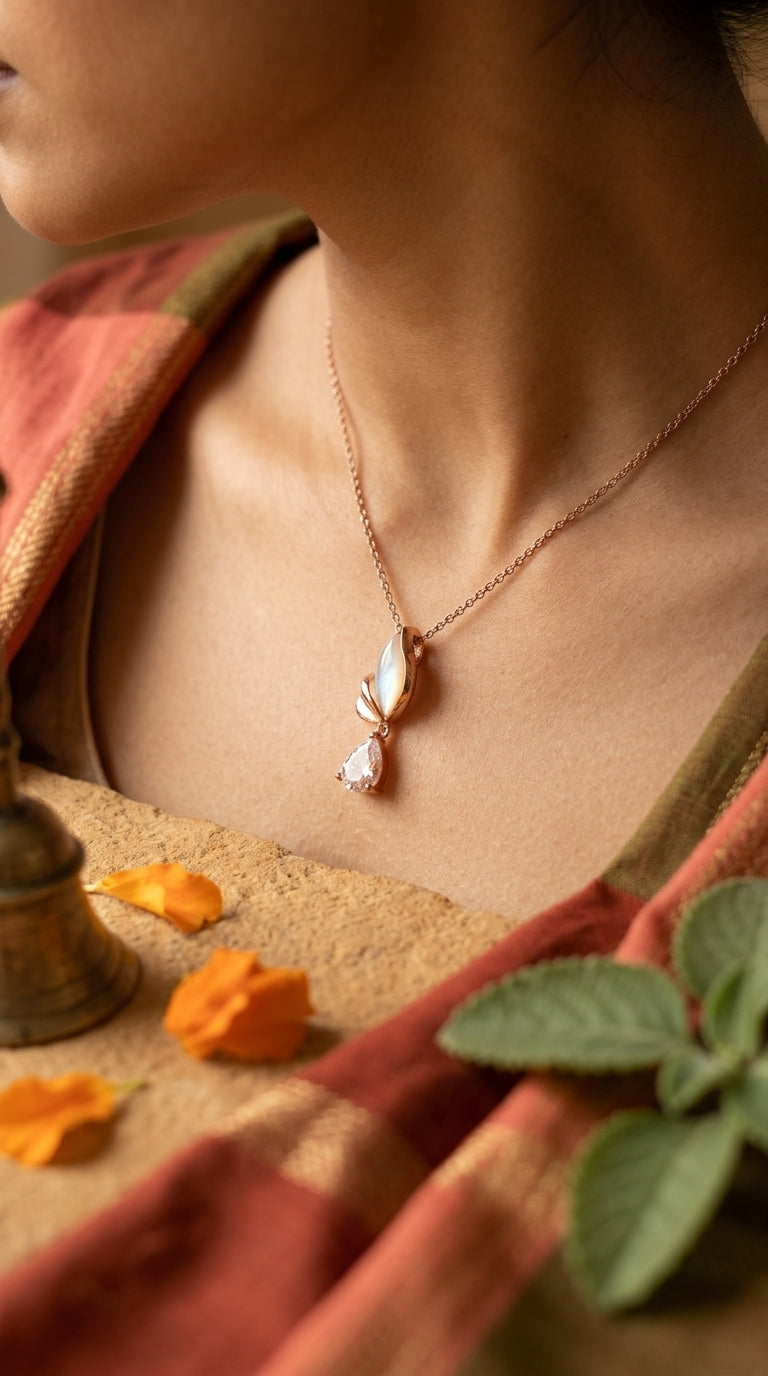 Rose Gold Moonlit Bloom Pendant Necklace