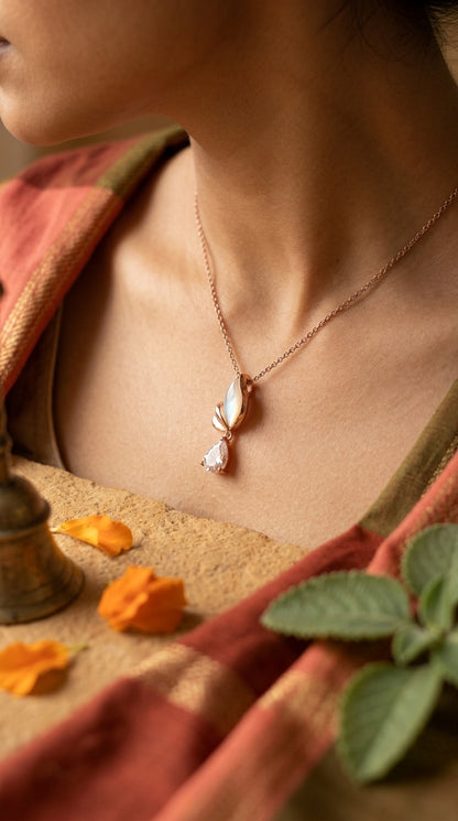 Rose Gold Moonlit Bloom Pendant Necklace