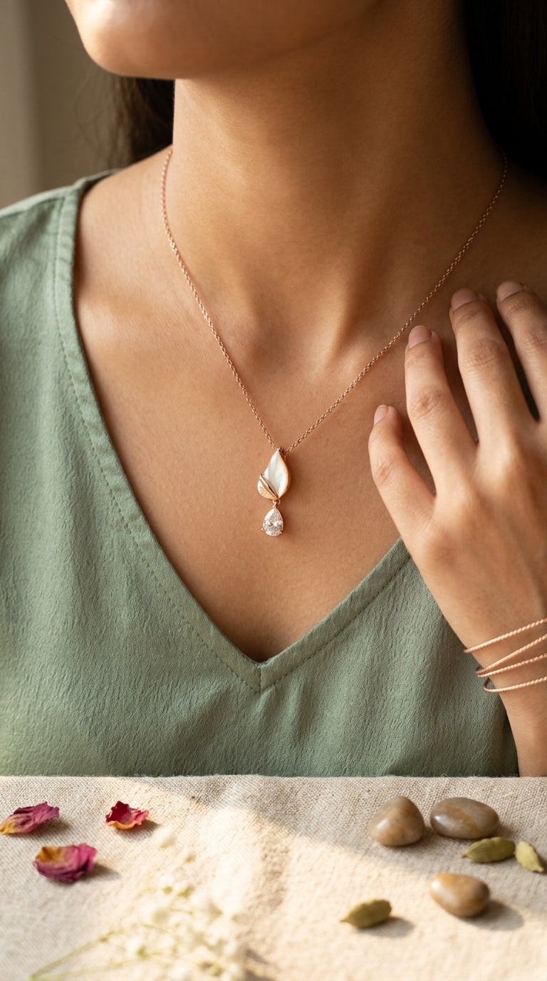 Rose Gold Moonlit Bloom Pendant Necklace