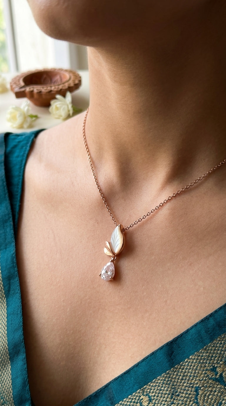 Rose Gold Moonlit Bloom Pendant Necklace